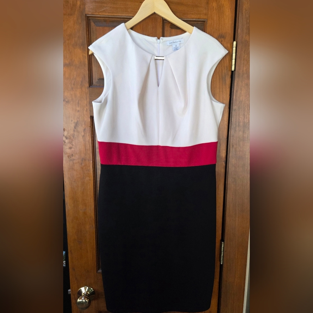 Liz Claiborne White, Red, and Black Midi Dress